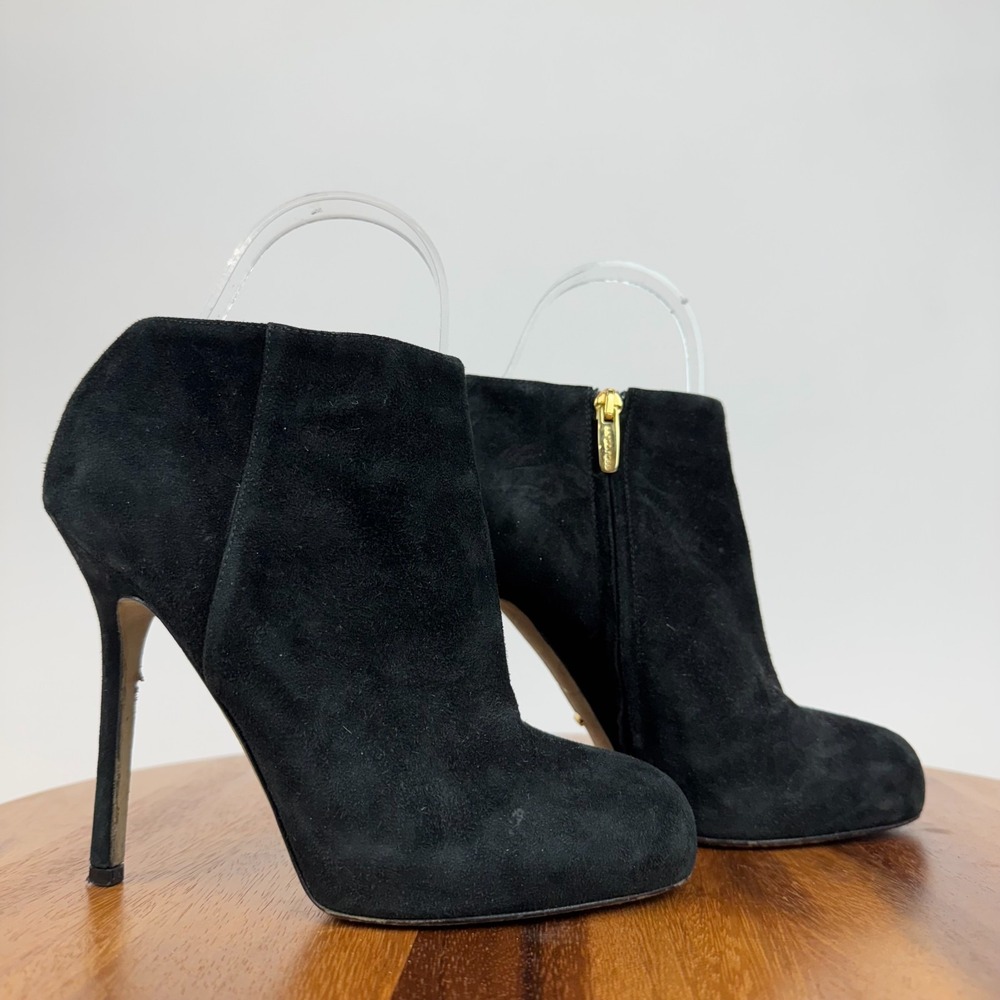 Womens Sergio Rossi Black Suede Heeled Ankle Boots Booties Size EU 35 US 5 M GUC